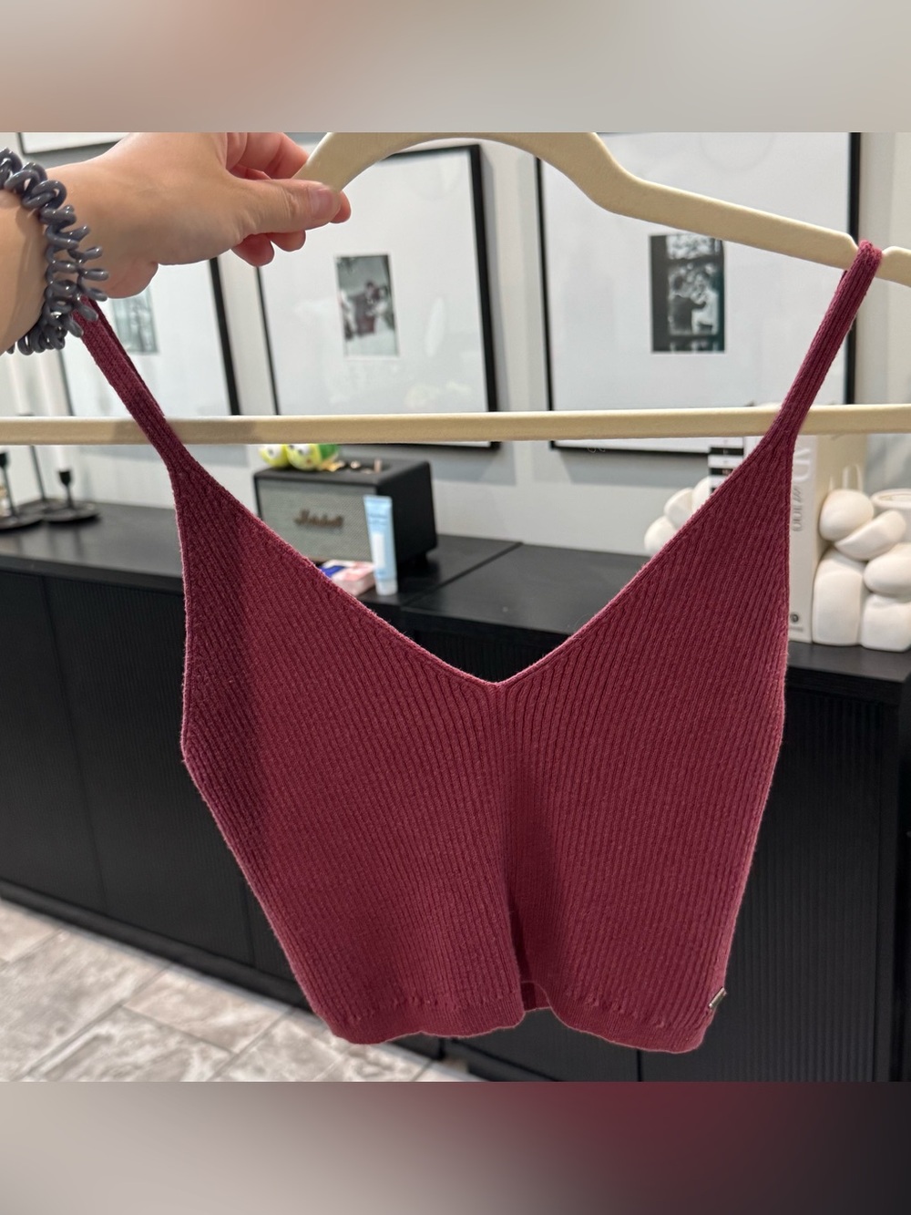 Pull&Bear Ribbed V-Neck Knit Camisole - Wine